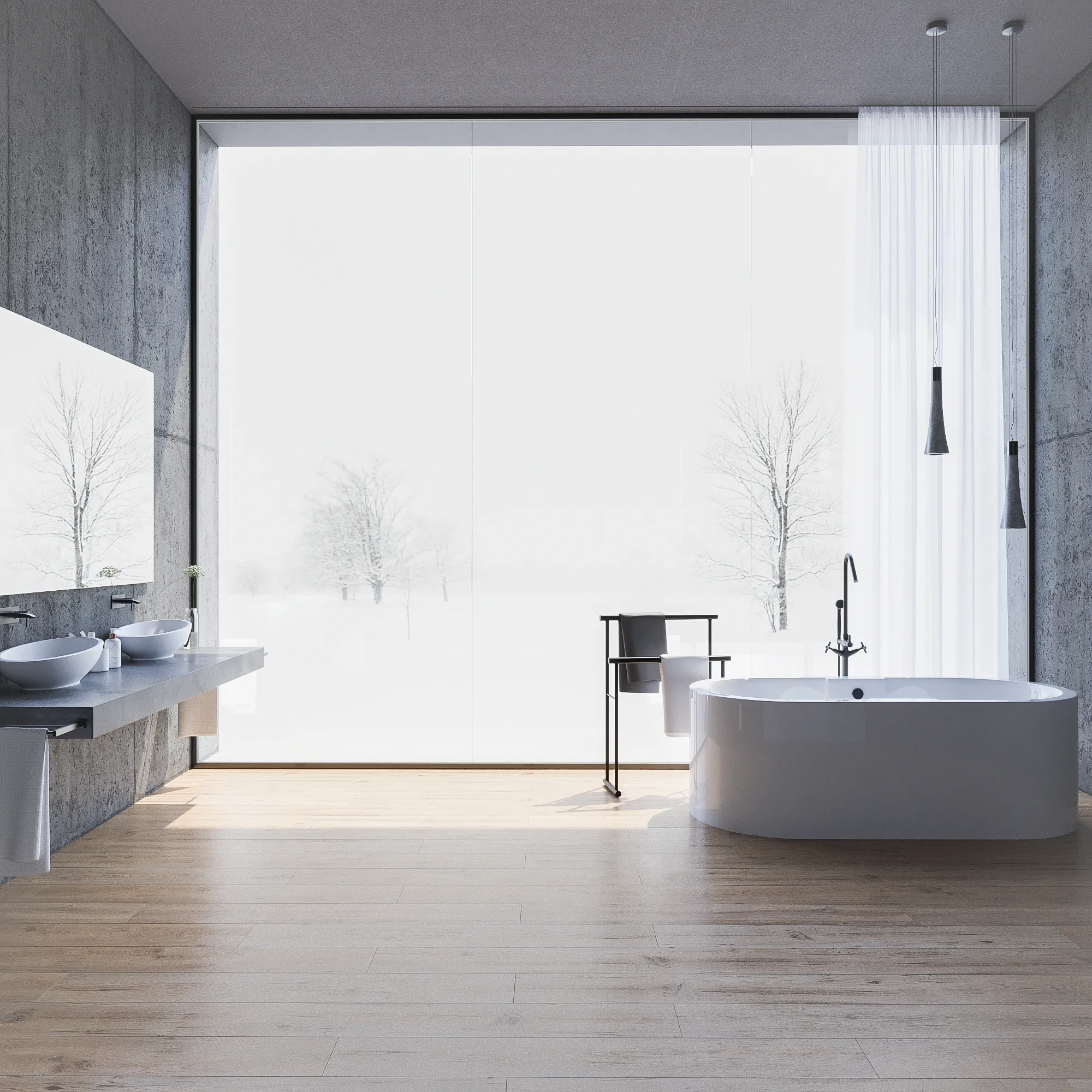 Innenvisualisierung eines Bades mit freistehender Wanne